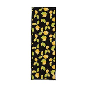 Glamour Collection Non-Slip Rubberback Lemons Design 2x5 Kitchen Runner Rug, 1 ft. 8 in. x 4 ft. 11 in., Black