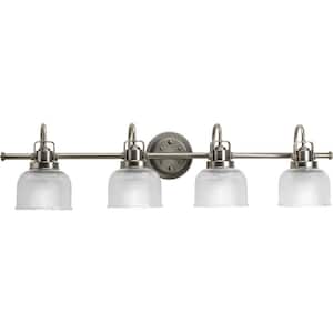 Archie Collection 35-1/2 in. 4-Light Antique Nickel Clear Double Prismatic Glass Coastal Bathroom Vanity Light