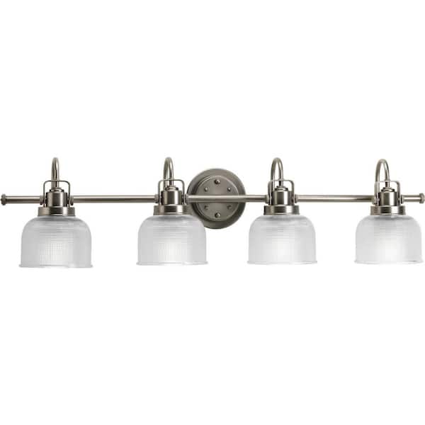 Progress Lighting Archie Collection 35-1/2 in. 4-Light Antique Nickel Clear Double Prismatic Glass Coastal Bathroom Vanity Light