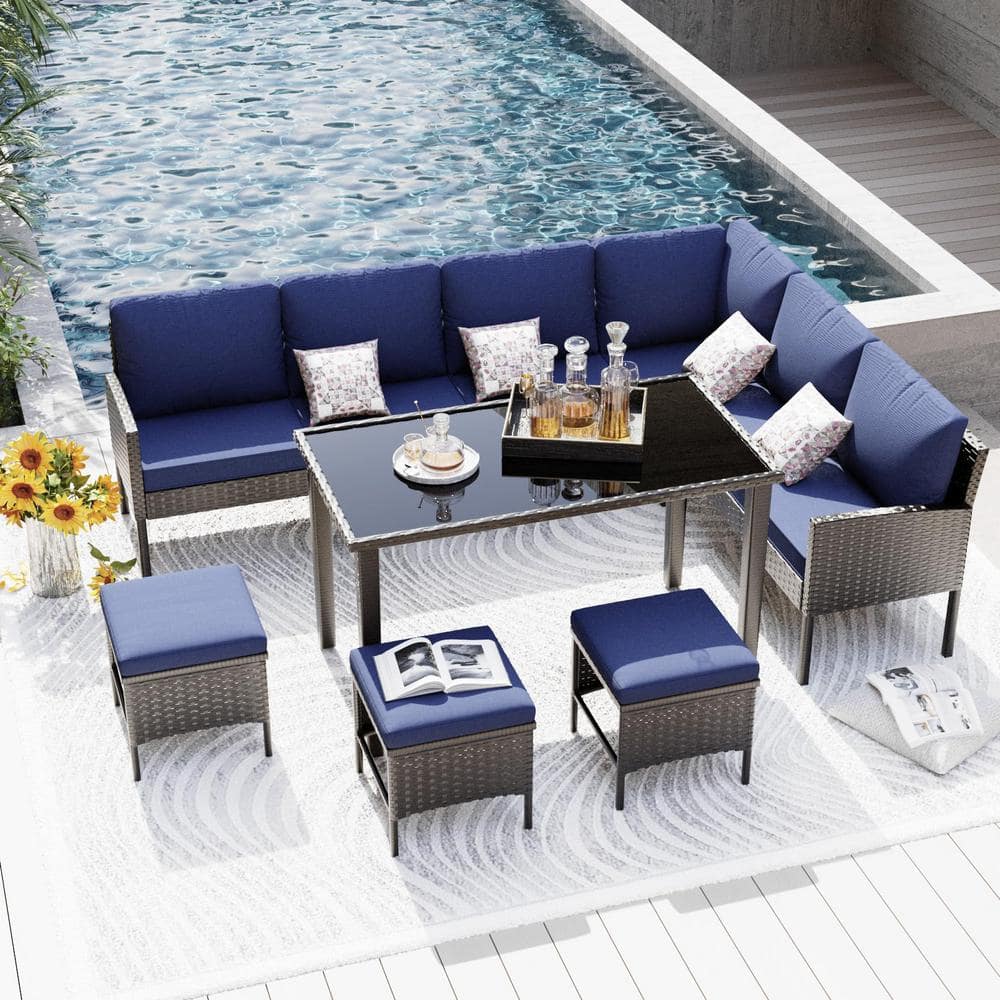 7-Pieces Wicker Patio Conversation Set, All Weather High Back Furniture Set
