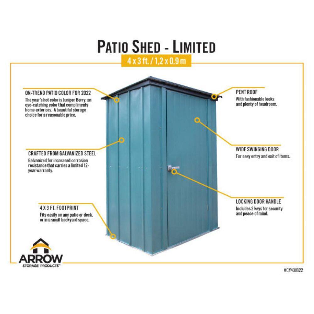 Juniper Berry 4' x 3' Steel Patio Storage Shed Kit
