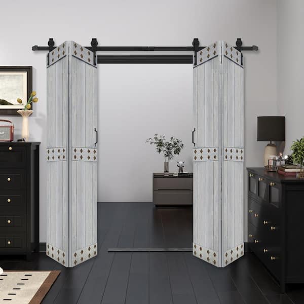 Mid-Bar Style 72" x 84" (18'' x 84'' x4panels) French Gray Solid CoreWood Bi-fold Door with Hardware Kit Assembly Needed
