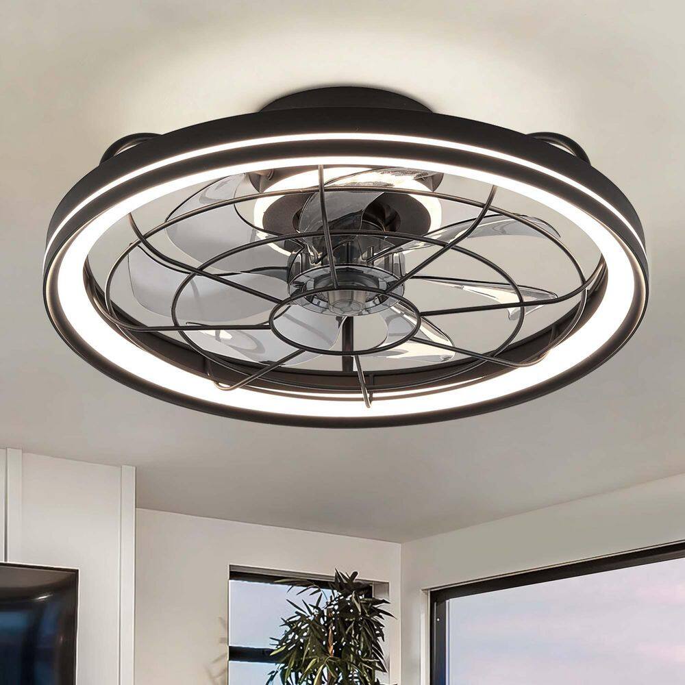 19 in. Modern Indoor Black Flush Mount Ceiling Fan with Lights Reversible Rotation and Remote Control price history on PriceWatchPro