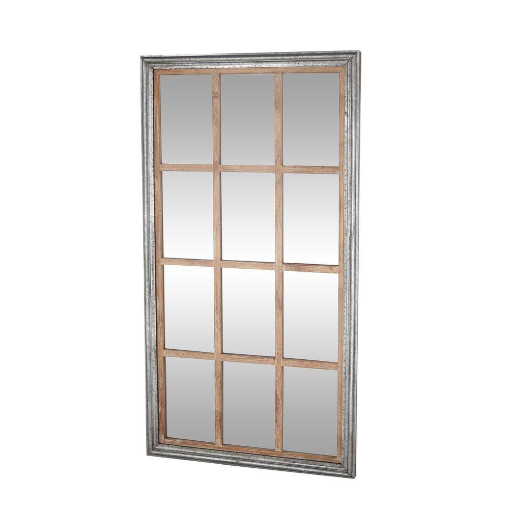 Brown and Silver Full Length Window Pane Mirror