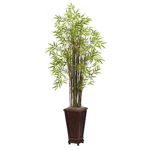 Nearly Natural Indoor Bamboo Artificial Tree in White Tower Planter ...