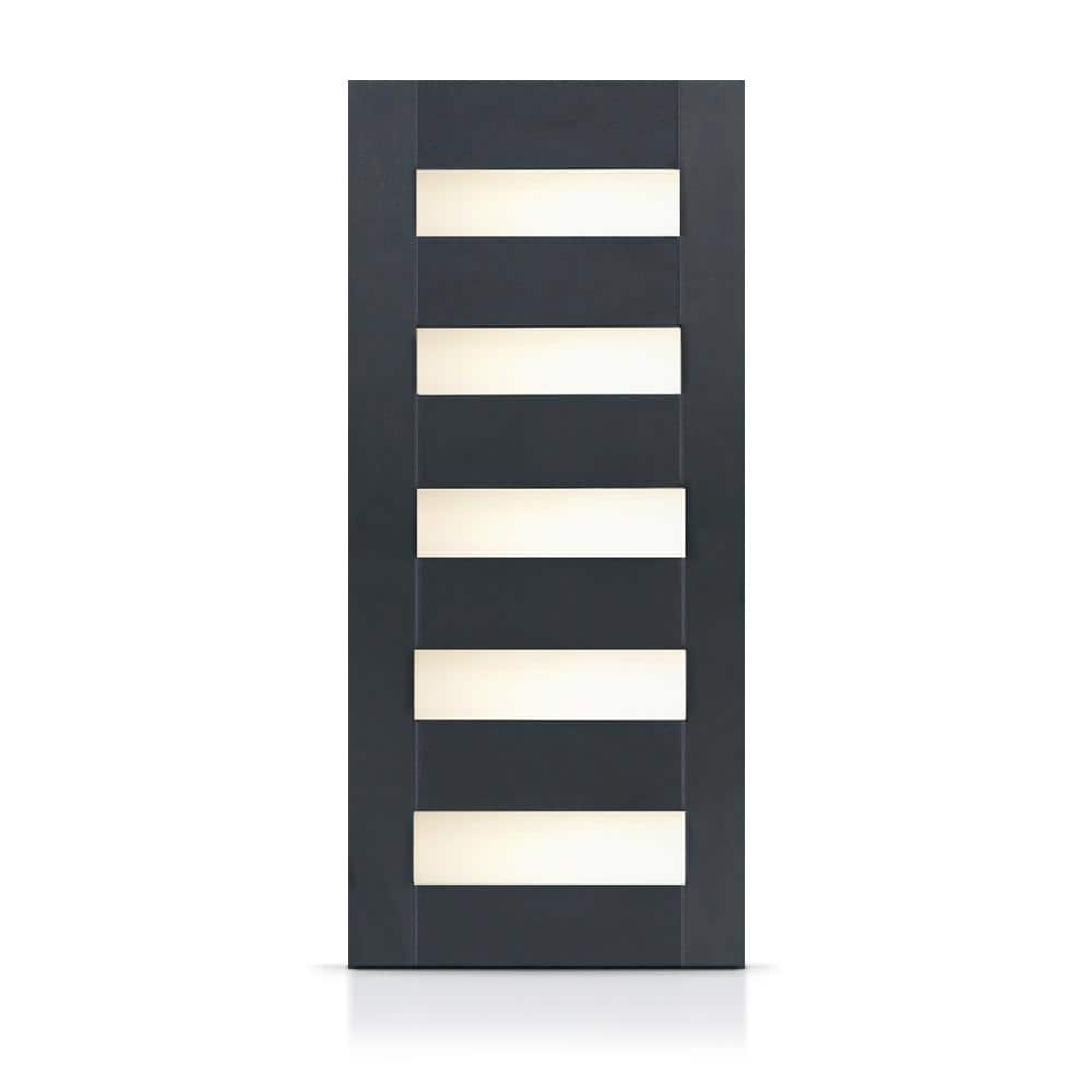 Modern Gray Fiberglass Exterior Door with Frosted Glass Panels
