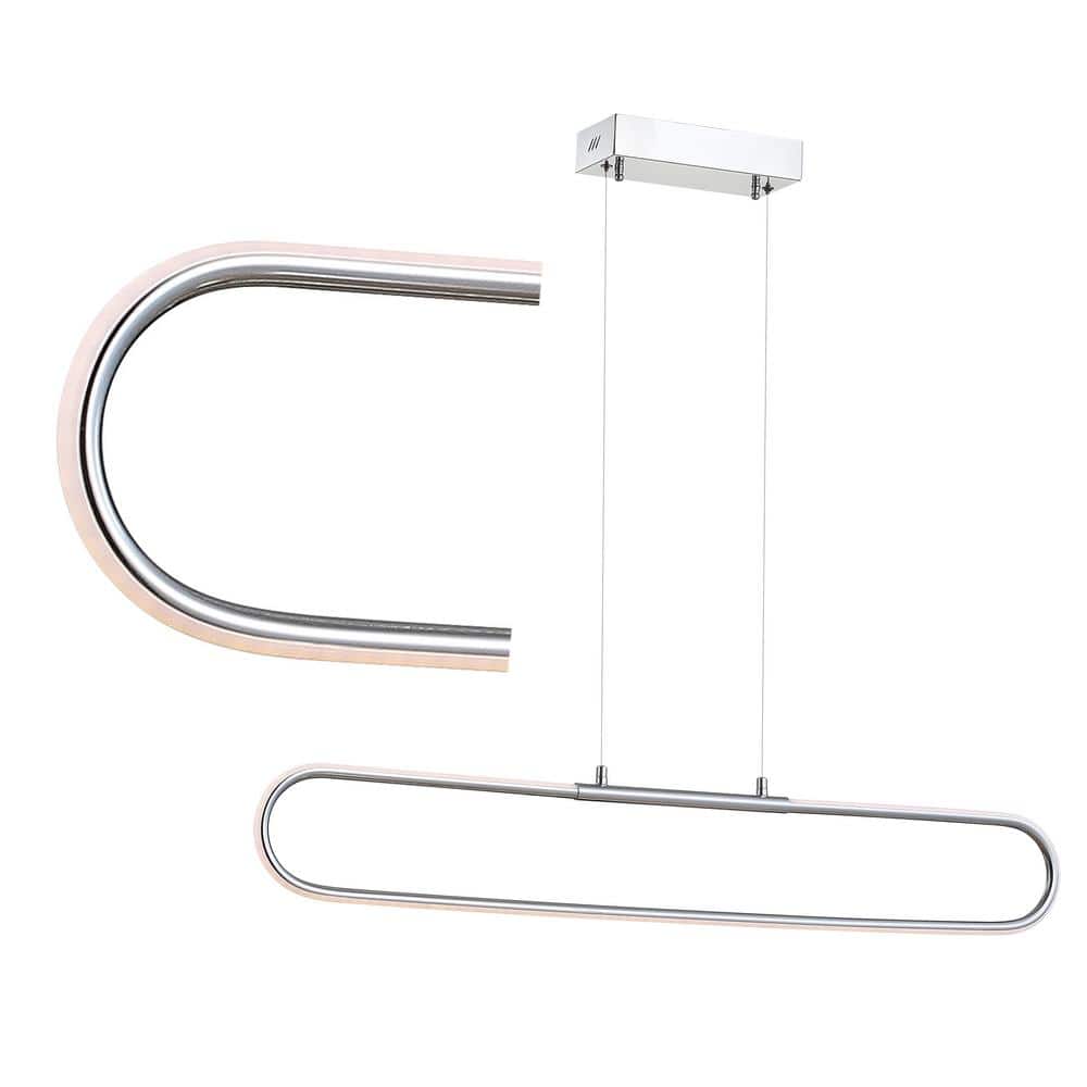 Ned Minimalistic 39" Chrome LED Linear Pendant with Adjustable Height