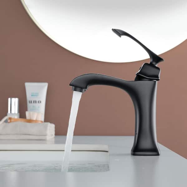 Single Handle Single Hole Bathroom Sink Faucet in Matte Black