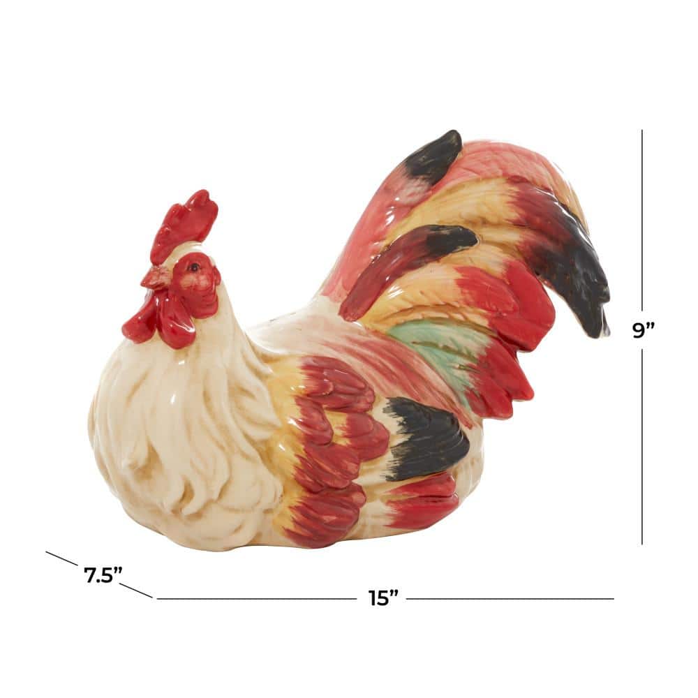 Multi-Colored Ceramic Rooster Garden Sculpture, 15" x 9"