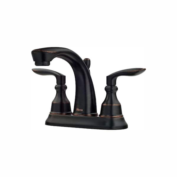 Pfister Avalon 4 in. Centerset Double Handle Bathroom Faucet in Tuscan Bronze Drain Kit Included