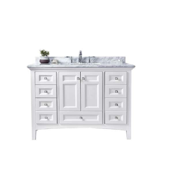 Ari Kitchen and Bath Luz 42 in. Single Bath Vanity in White with Marble Vanity Top in Carrara White with White basin