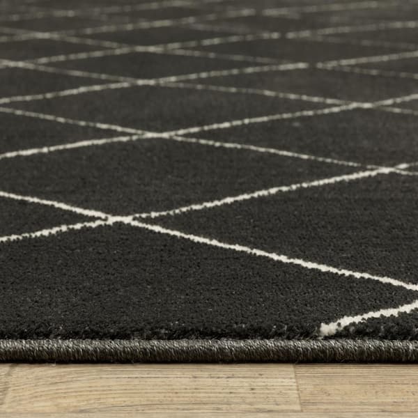 8 X 11 Charcoal, Ivory Trellis Washable Area Rug Runner Rug