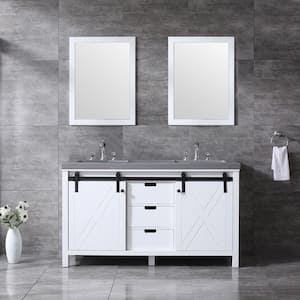 Marsyas 60 in W x 22 in D White Double Bath Vanity, Grey Quartz Countertop, Faucet Set and 24 in Mirrors