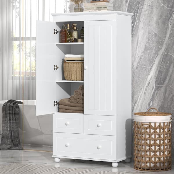 Harper & Bright Designs White 62.7 in. Accent Storage Cabinet with Adjustable Shelves and 3 Drawers for Home Office