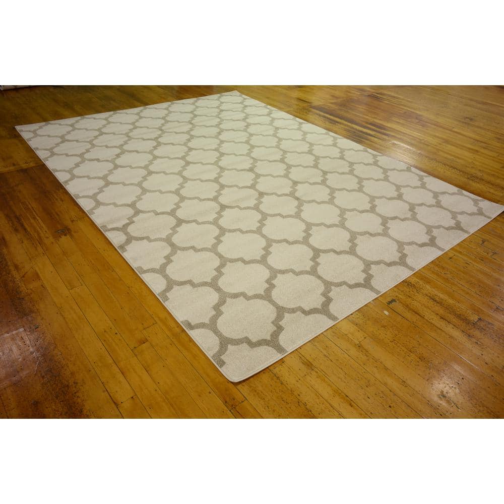 Beige and Light Brown Trellis 9' x 12' Easy-Care Synthetic Rug