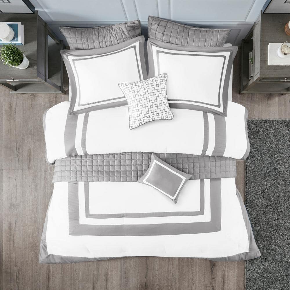 Madison Park Heritage King Microfiber 8-Piece Bedding Set in Gray