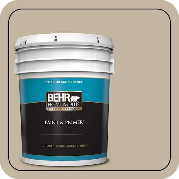 BEHR PREMIUM PLUS 5 gal. Home Decorators Collection #HDC-NT-09 Basic Khaki Satin Enamel Exterior Paint & Primer