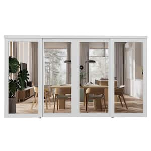 144 in. x 80 in. Solid Core Mirror White Primed Composite MDF Sliding Door with Hardware Kit