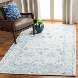Micro-Loop Blue/Ivory 4 ft. x 6 ft. Border Floral Area Rug
