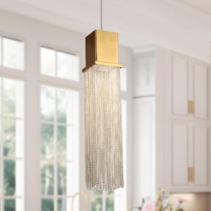 Shoebill 1-Light Plating Brass Dimmable Integrated LED Pendant Light with Metal Tassel Accents