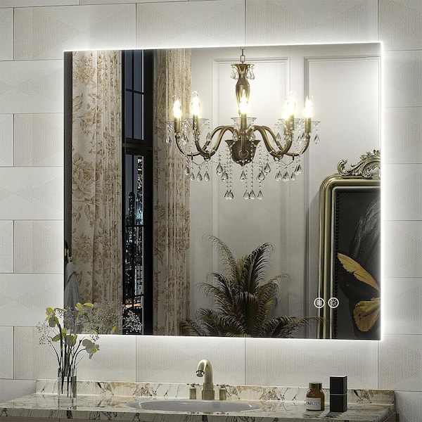 Apmir 40 in. W x 36 in. H Rectangular Frameless Super Bright Backlited LED Anti-Fog Tempered Glass Wall Bathroom Vanity Mirror