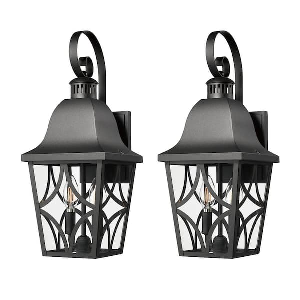 2-Pack 18 in. Black Outdoor Hardwired Wall Lantern Sconce with No Bulbs Included
