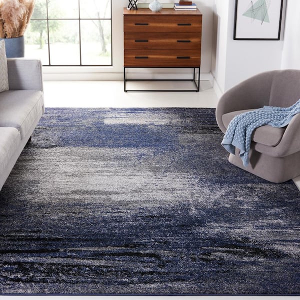 Adirondack Gray/Blue Solid Color 12 ft. x 12 ft. Distressed Square Area Rug