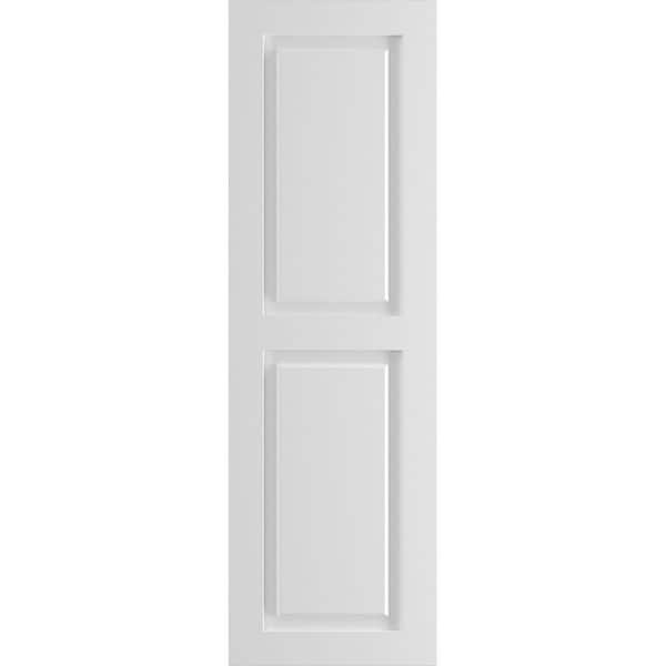 Ekena Millwork 12" x 30" True Fit PVC Two Equal Raised Panel Shutters, White (Per Pair)