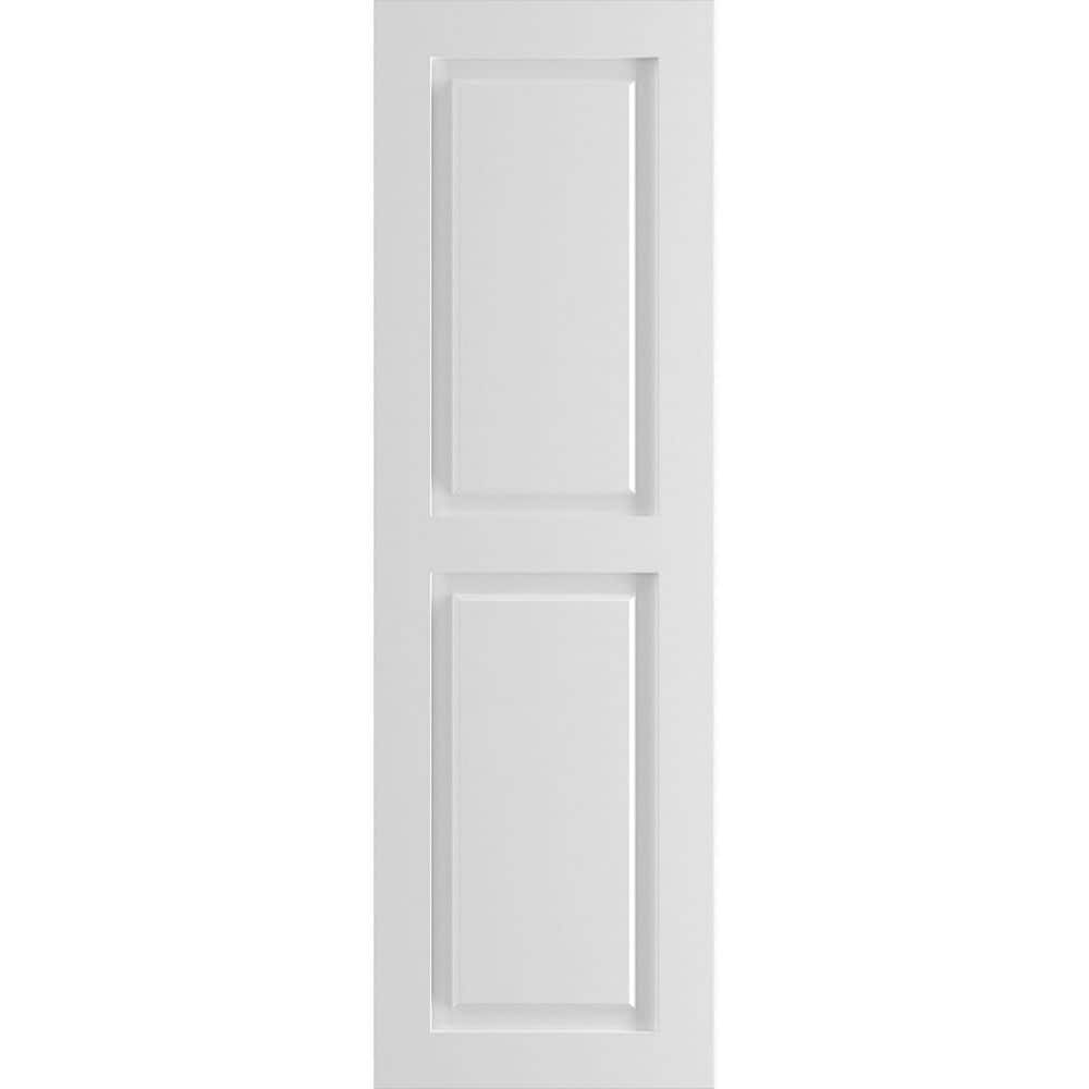 Ekena Millwork 12" x 53" True Fit PVC Two Equal Raised Panel Shutters, White (Per Pair)