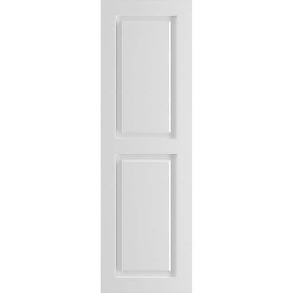 Ekena Millwork 12" x 57" True Fit PVC Two Equal Raised Panel Shutters, White (Per Pair)