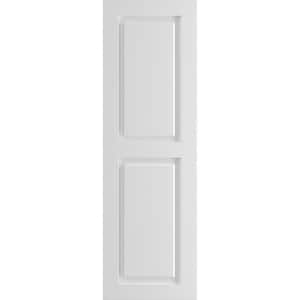 12 in. x 80 in. PVC True Fit Two Equal Raised Panel Shutters Pair in White