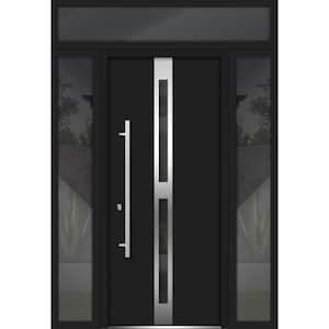 60 in. x 96 in. Right-Hand/Inswing 3 Sidelights Tinted Glass Black Enamel Steel Prehung Front Door with Hardware