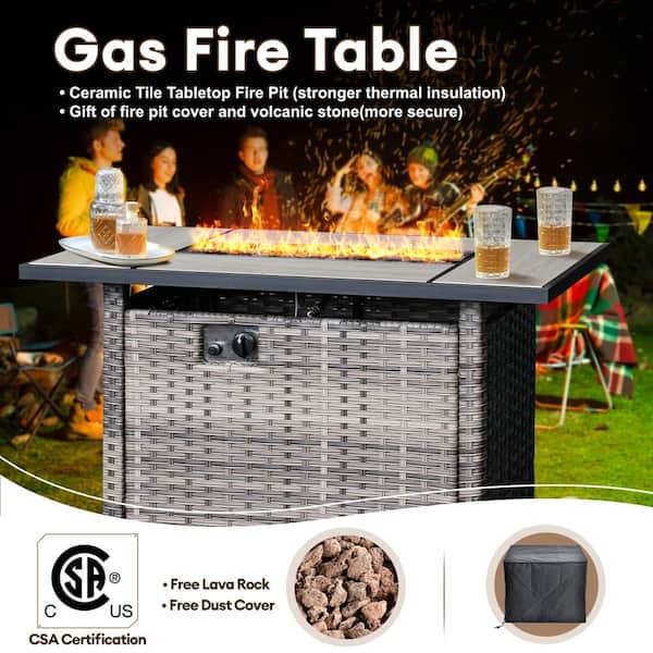 XIZZI Moonrise Gray 8-Piece Wicker Patio Rectangular Fire