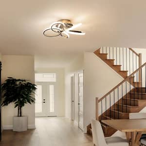 19.4 in. Indoor Modern Smart Dimmable Geometric Circle Linear Integrated LED Semi-Flush Mount Ceiling Light with Remote