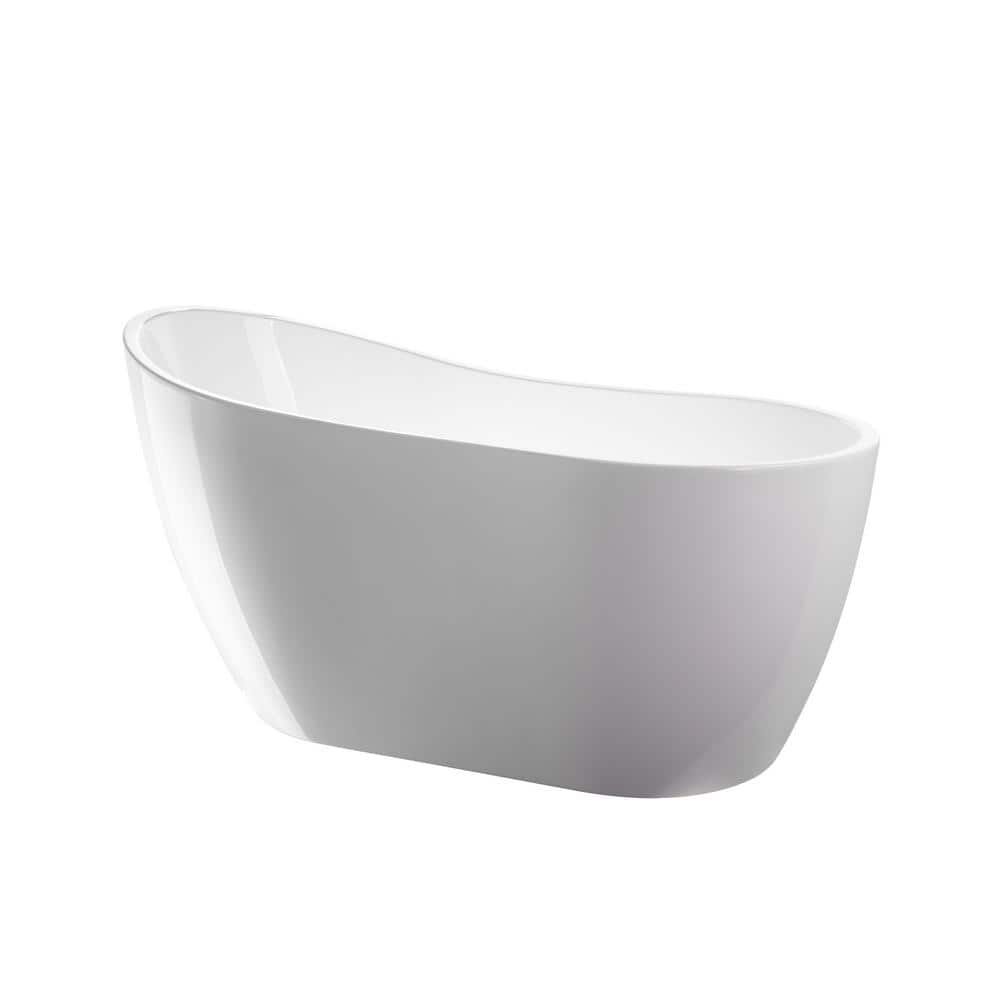 54" White and Titanium Gold Freestanding Acrylic Soaking Bathtub