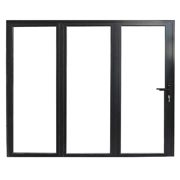 TEZA DOORS Teza 85 Series 96 in. x 80 in. Matte Black Right to Left Folding Aluminum Bi-Fold Patio Door