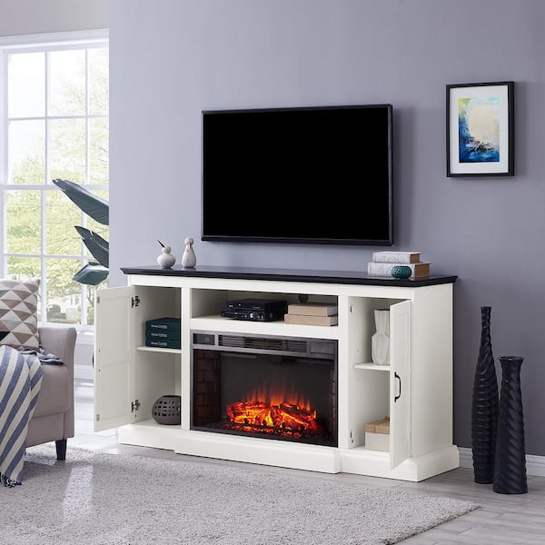 Southern Enterprises Hollam 67 in. Electric Fireplacce in White and Black