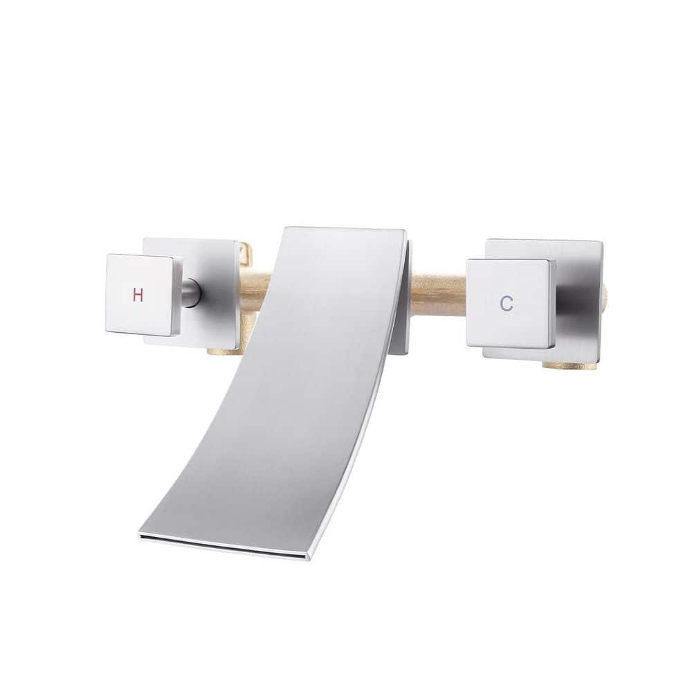Double Handle Wall Mounted Bathroom Faucet with Waterfall Spout in Brushed Nickel price history on PriceWatchPro