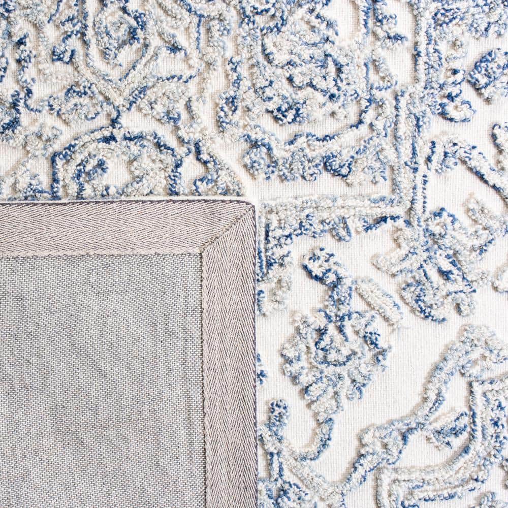 Ivory and Blue Hand-Tufted Wool 8' x 10' Area Rug