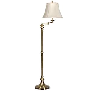 62 in. Antique Brass Floor Lamp with White Fabric Shade