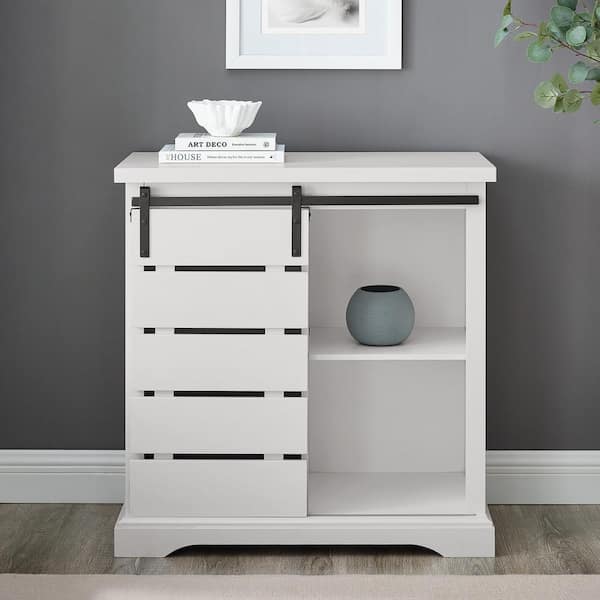 Walker Edison Furniture Company White Wood Farmhouse Slatted Sliding Door Accent Cabinet with Adjustable Shelf
