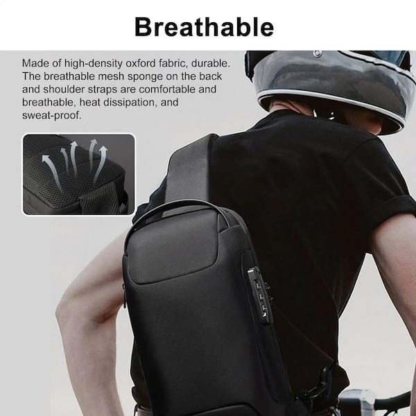 Anti Theft Crossbody Sling Bag with USB Charging Port Multi Storage Pockets and Breathable Design Black