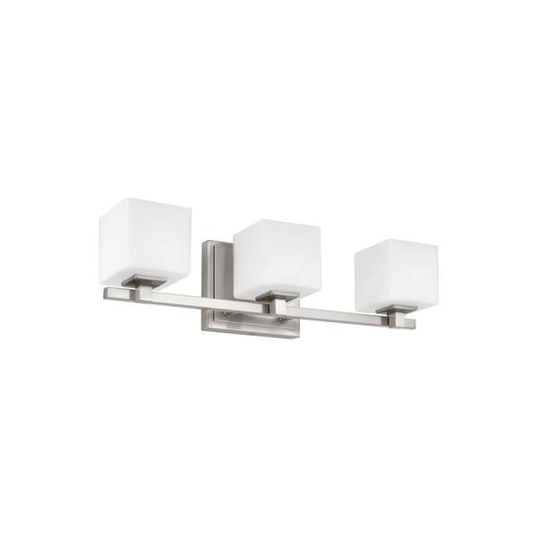 Generation Lighting Sutton 22 in. 3-Light Satin Nickel Vanity Light with Opal Etched Glass Shades