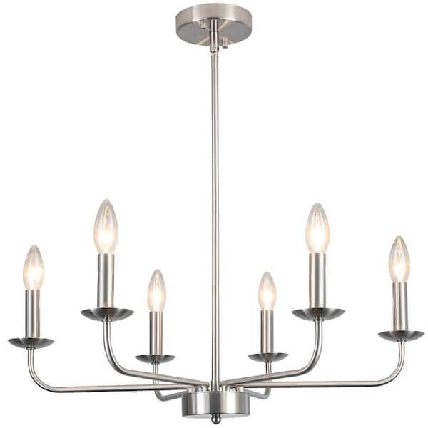 ADSENSTY 6-Light Nickel Candle Modern Chandelier Light Fixture with No Bulbs Included