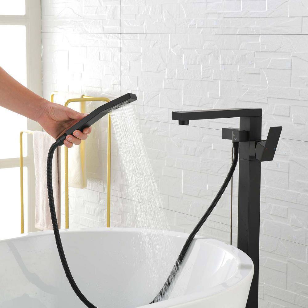 Matte Black Stainless Steel Freestanding Tub Filler with Hand Shower