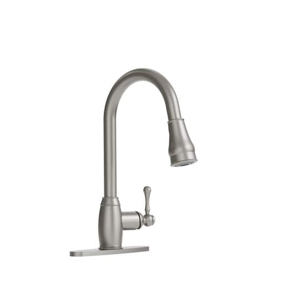 16 in. H Stainless Steel Pull Down Sprayer Kitchen Faucet with 1-Handle, Hot and Cold and 360° Swivel in Brushed Nickel