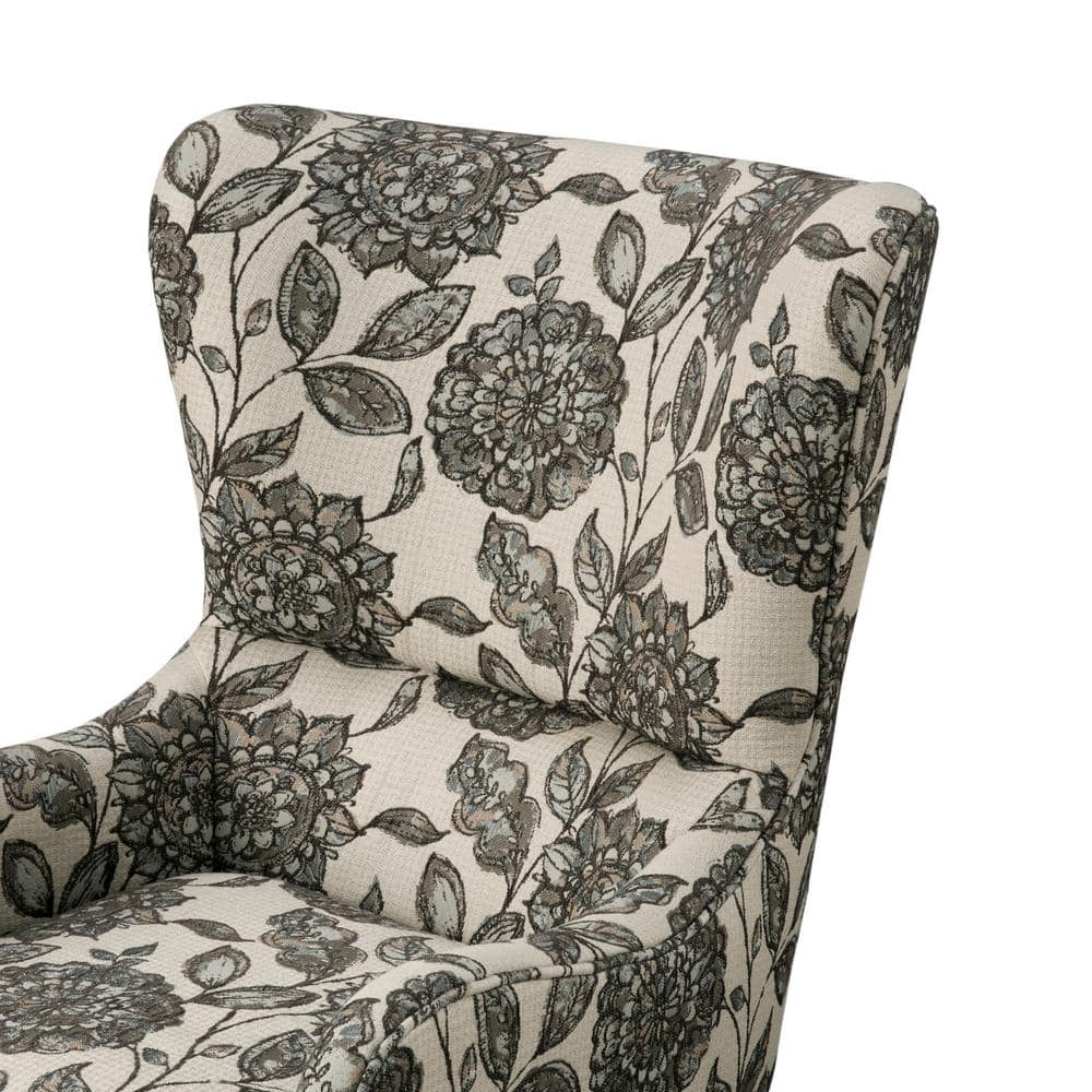 Gray and Brown Birch Wood Floral Accent Chair
