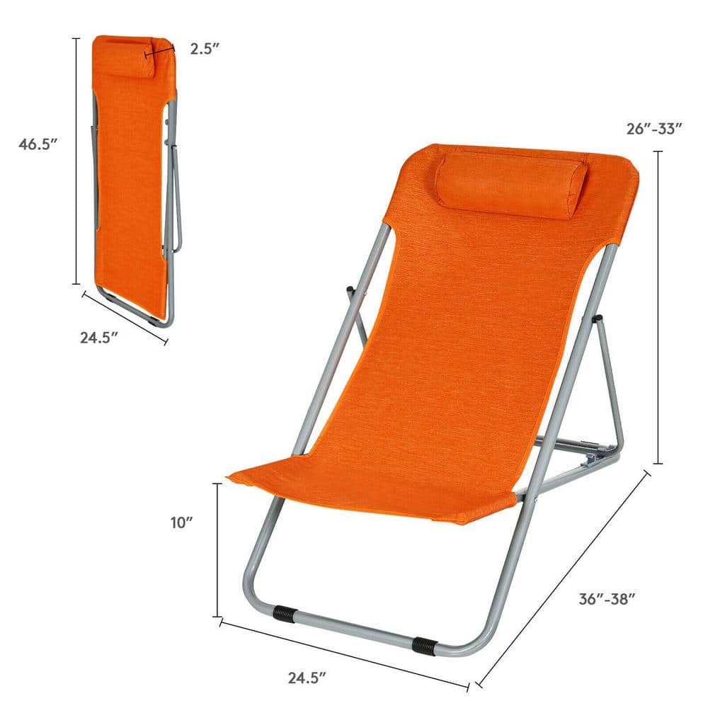 Orange Folding Beach Lounger Set with Adjustable Backrest