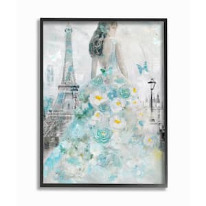 11 in. x 14 in. "Parisian Woman with Butterfly and Blue Floral Dress" by Artist Main Line Art & Design Framed Wall Art