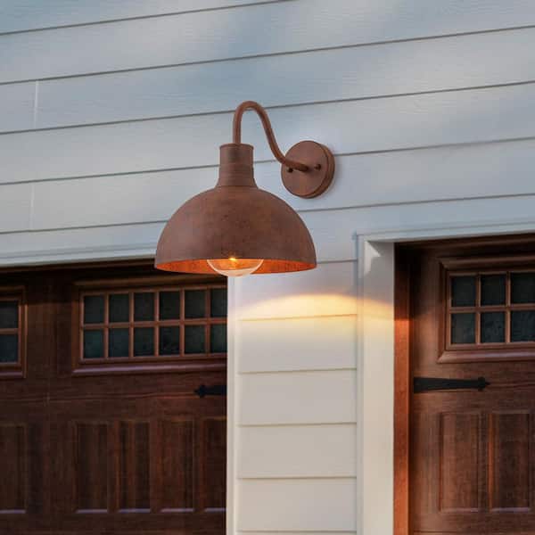 11.81 in. 1-Light Retro Rusty Farmhouse Gooseneck Outdoor Barn Wall Light